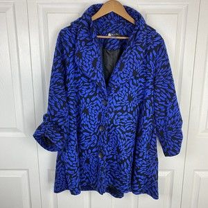 Damee Inc. Jacket Size L Ruffle Collar Blue Floral Button Cardigan Artsy
